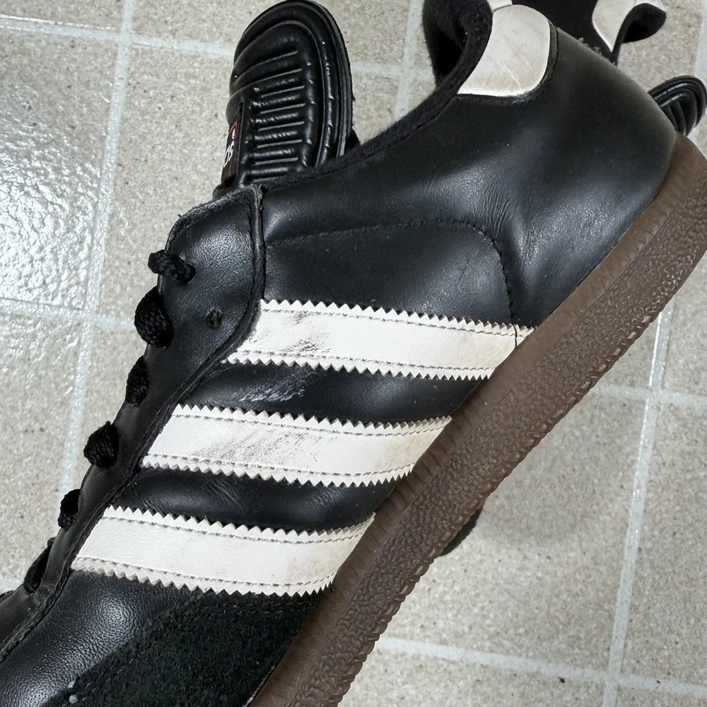 Adidas Mens Samba 034583 Black White Leather Lace Up Low Top Sneakers Size 9.5
